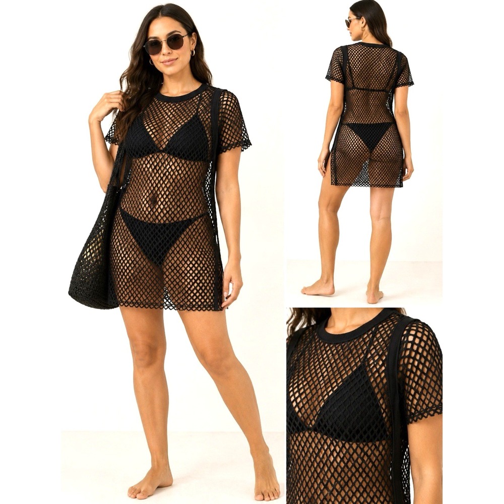 Seek The Label Fishnet Swim Cover Dress Black SZ S